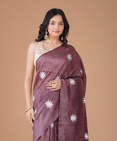 Mauve Bamboo Jute Silk Saree with Silver Star Embroidery