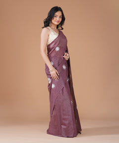 Mauve Bamboo Jute Silk Saree with Silver Star Embroidery