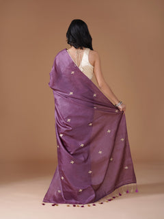 Mauve Pure Tussar Silk Saree with Gold Buti Embroidery