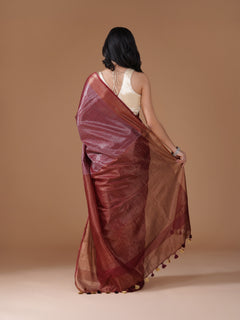 Maroon Zari Tissue Saree with Zig-Zag Weave