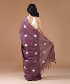 Mauve Bamboo Jute Silk Saree with Silver Star Embroidery