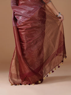 Maroon Zari Tissue Saree with Zig-Zag Weave