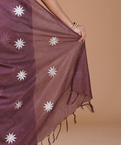 Mauve Bamboo Jute Silk Saree with Silver Star Embroidery