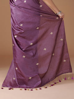 Mauve Pure Tussar Silk Saree with Gold Buti Embroidery
