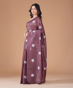 Mauve Bamboo Jute Silk Saree with Silver Star Embroidery