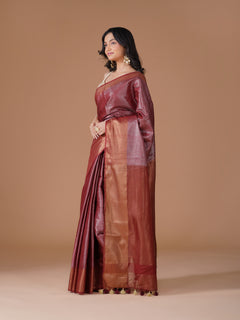 Maroon Zari Tissue Saree with Zig-Zag Weave