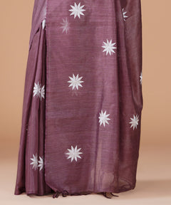 Mauve Bamboo Jute Silk Saree with Silver Star Embroidery