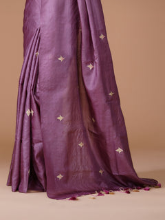 Mauve Pure Tussar Silk Saree with Gold Buti Embroidery