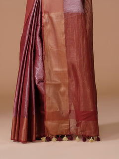 Maroon Zari Tissue Saree with Zig-Zag Weave