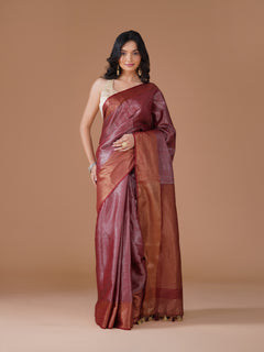 Maroon Zari Tissue Saree with Zig-Zag Weave