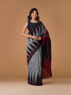 Grey Sambalpuri Kotki Pure Khadi Cotton Handloom Saree