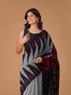 Grey Sambalpuri Kotki Pure Khadi Cotton Handloom Saree