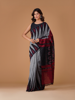 Grey Sambalpuri Kotki Pure Khadi Cotton Handloom Saree