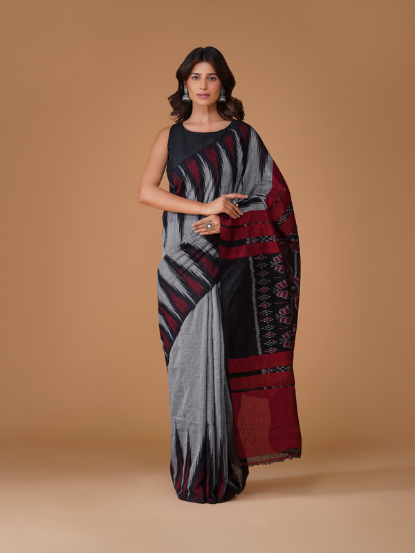 Grey Sambalpuri Kotki Pure Khadi Cotton Handloom Saree