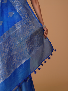 Royal Blue Organza Silk Banarasi Saree with Silver Zari