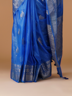 Royal Blue Organza Silk Banarasi Saree with Silver Zari