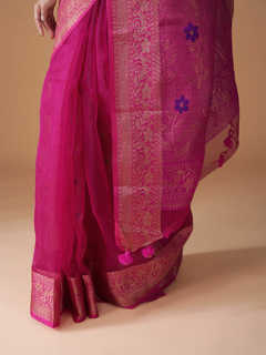 Rani Pink Pure Resham Banarasi Saree with Zari Border