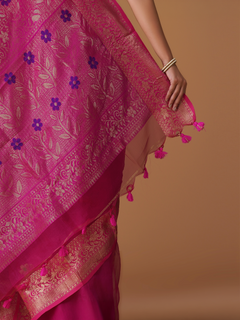 Rani Pink Pure Resham Banarasi Saree with Zari Border