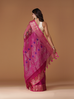 Rani Pink Pure Resham Banarasi Saree with Zari Border