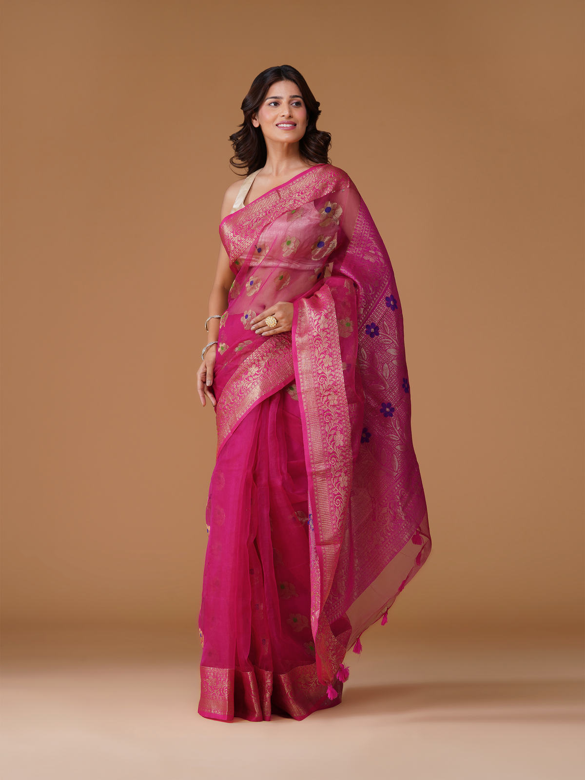 Rani Pink Pure Resham Banarasi Saree with Zari Border