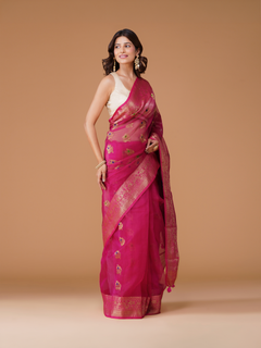 Rani Pink Pure Resham Banarasi Saree with Zari Border
