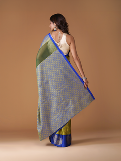 Mehendi Green Banarasi Tanchui Silk Saree with Zari Buta Border