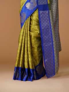 Mehendi Green Banarasi Tanchui Silk Saree with Zari Buta Border