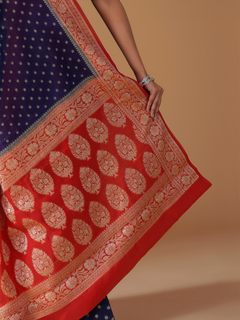 Royal Blue Banarasi Dyeable Georgette Saree with Red Contrast Border