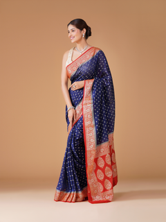 Royal Blue Banarasi Dyeable Georgette Saree with Red Contrast Border