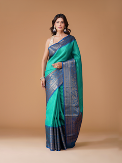 Sea Green Banarasi Tanchui Silk Saree with Zari Buta Border