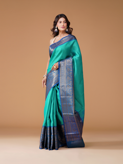 Sea Green Banarasi Tanchui Silk Saree with Zari Buta Border