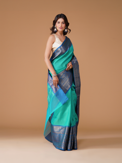 Sea Green Banarasi Tanchui Silk Saree with Zari Buta Border