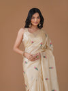 Ivory Katan Silk Saree with Red & Yellow Paisley Embroidery