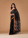 Black 100 Count Cotton Linen Saree with Copper Zari Border