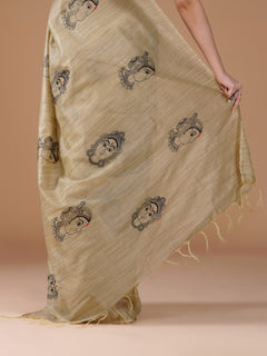 Beige Bamboo Jute Silk Embroidery Saree