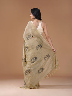 Beige Bamboo Jute Silk Embroidery Saree