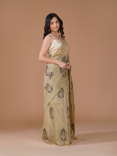 Beige Bamboo Jute Silk Embroidery Saree