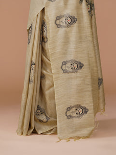 Beige Bamboo Jute Silk Embroidery Saree