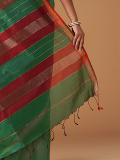 Green Maheshwari Handloom Cotton Silk Saree with Zari Border