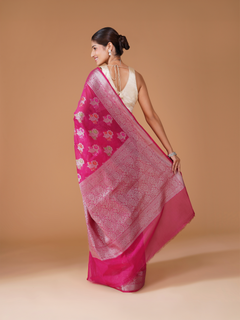 Rani Pink Banarasi Dyeable Georgette Saree with Zari Meenakari Buta
