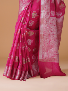 Rani Pink Banarasi Dyeable Georgette Saree with Zari Meenakari Buta