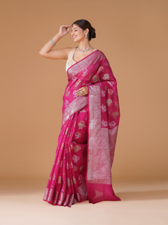 Rani Pink Banarasi Dyeable Georgette Saree with Zari Meenakari Buta