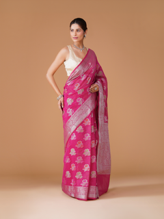 Rani Pink Banarasi Dyeable Georgette Saree with Zari Meenakari Buta