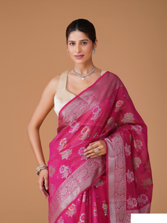 Rani Pink Banarasi Dyeable Georgette Saree with Zari Meenakari Buta